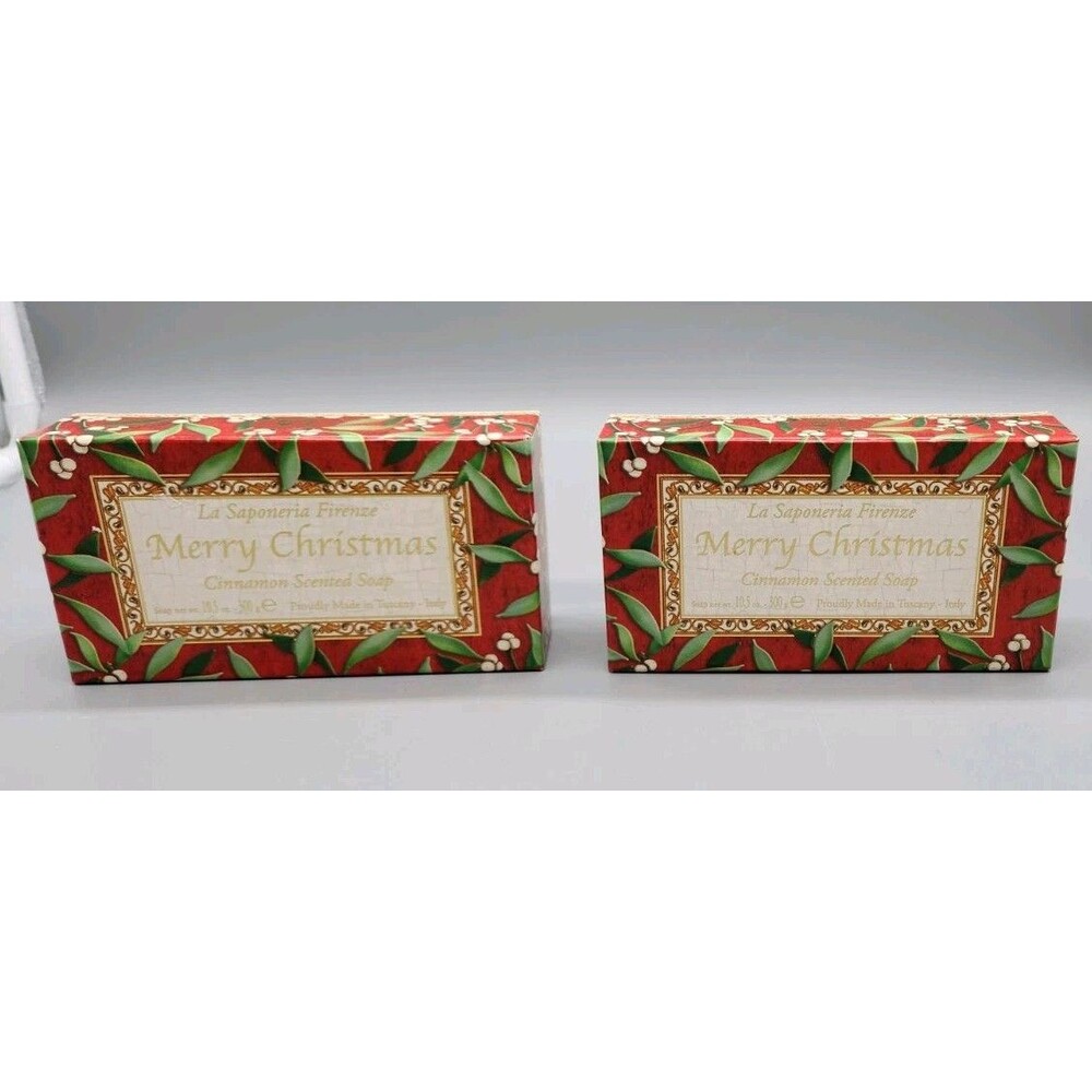 Cinnamon Scented Soap La Saponeria Firenze Merry Christmas Set of 2 Italy Made